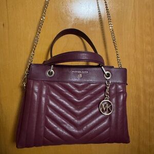 Michael Kors Plum Susan Satchel Quilted Shoulder Bag